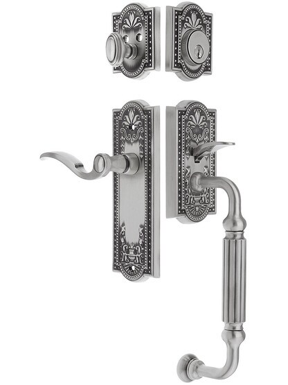 Parthenon Entry Lock Set in Antique Pewter Finish with Right-Handed Bellagio Lever and